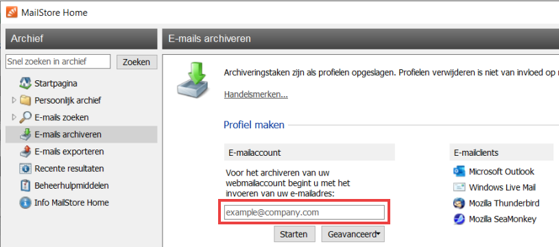 mailstore profiel toevoegen